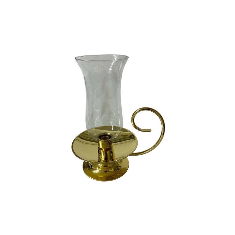 Large Baldwin Brass Glass Hurricane Handled Brass Candlestick - EUC